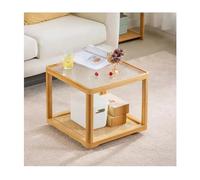 YPIOUREN Table Basse en Verre, Table Basse Combinée Carrée, Table Basse De Ferme Moderne, avec Rangement À Deux Niveaux, for Petits Espaces, Appartement, Chambre À Coucher(Wood,50 * 50 * 40cm)