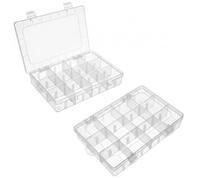 YPLANGENT Lot de 2 boîtes de rangement en plastique avec 12 grilles - 19,5 x 13,2 x 3,6 cm - Avec séparateurs réglables - Pour petites pièces, perles, bagues, boucles d'oreilles, boutons et vis