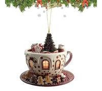 Yplkm Décoration de Noël Tasse de Café pour Sapin,Ornements De Sapin Extérieur | Suspension Maison Neige 2D en Acrylique pour Femmes Hommes Jeunes Sac à Dos Bibliothèque Intérieur Maison Voiture Sac