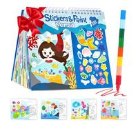 YPLUS Livre d'Activités Autocollants et Peinture - Livre de Coloriage et Dessin Thème Sirène, 20 Pages, Stylo 8 Couleurs et +200 Autocollants Réutilisables - Jouet d'Art Créatif de Voyage