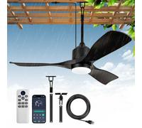 YPMS Ventilateur de plafond extérieur de 106,7 cm avec lumière, étanche IP65 pour tonnelle avec télécommande et application intelligente, 6 vitesses, 3CCT, prise humide, moteur CC pour patio, porche