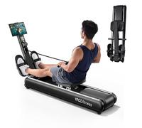 YPOO Rameur Pliable Musculation D'appartement, Rameur Magnétique Silencieux,16 Niveaux Résistance Réglable, Rails Doubles, Connecter APP, Écran LCD, Capacité Max 160KG, Assemblage Facile