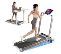 YPOO Tapis de Course Pliable Tapis de Marche Inclinable de 6% pour Bureau & Maison, Moteur 2.5HP Walking Pad 0.8-8km/h Réglable, avec Télécommande/Écran LCD/APP, Compact et Portable, 140KG (Argent)