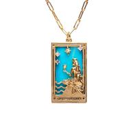 YPREWY Collier rétro avec pendentif carré tarot - Chaîne réglable - Texture laiton - Pour un usage quotidien et diverses occasions