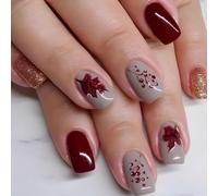 YPREWY Lot de 24 faux ongles courts à coller sur les ongles - Feuilles d'érable - Fournitures de manucure