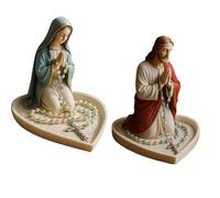 YPREWY Statue de la Sainte Mère Père Plateau de prière en résine Décoration religieuse Chapelet Perles Boîte à bijoux pour la maison ou cadeau Résine Art religieux