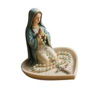 YPREWY Statue de la Sainte Mère Père Plateau de prière en résine Décoration religieuse Chapelet Perles Boîte à bijoux pour la maison ou cadeau Résine Art religieux