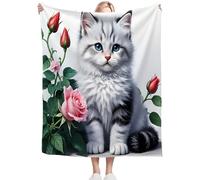 Ypthriline Couverture Chat tigré roseStyle Romantique Plaid Polaire Microfibre Flanelle 220 x 240 cm, Léger, Doux, Chaud et Confortable, Convient aux Chambres et aux Salons