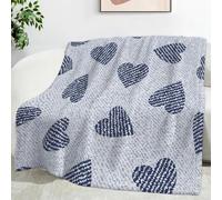 Ypthriline Couverture Cœurs Bleus Style Denim Plaid Polaire Microfibre Flanelle 130 x 150 cm, Léger, Doux, Chaud et Confortable, Convient aux Chambres et aux Salons