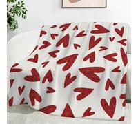 Ypthriline Couverture Cœurs Rouges Style Coups de Pinceau dessinés à la Main Plaid Polaire Microfibre Flanelle 130 x 150 cm, Léger, Doux, Chaud et Confortable, Convient aux Chambres et aux Salons