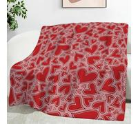 Ypthriline Couverture Cœurs Rouges Style Romantique Plaid Polaire Microfibre Flanelle 150 x 200 cm, Léger, Doux, Chaud et Confortable, Convient aux Chambres et aux Salons