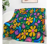 Ypthriline Couverture Fleurs colorées Style bohème Plaid Polaire Microfibre Flanelle 150 x 200 cm, Léger, Doux, Chaud et Confortable, Convient aux Chambres et aux Salons