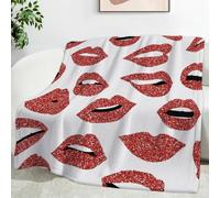Ypthriline Couverture Lèvres Rouges pailletées Style décalé Plaid Polaire Microfibre Flanelle 150 x 200 cm, Léger, Doux, Chaud et Confortable, Convient aux Chambres et aux Salons