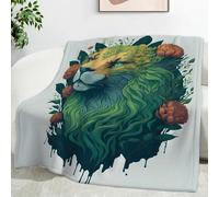 Ypthriline Couverture Lion végétal Illustration Artistique Plaid Polaire Microfibre Flanelle 220 x 240 cm, Léger, Doux, Chaud et Confortable, Convient aux Chambres et aux Salons