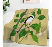 Ypthriline Couverture Mésange à Longue Queue Motif Oiseau Plaid Polaire Microfibre Flanelle 220 x 240 cm, Léger, Doux, Chaud et Confortable, Convient aux Chambres et aux Salons