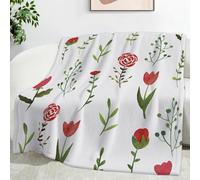 Ypthriline Couverture Roses Rouges Style Aquarelle Plaid Polaire Microfibre Flanelle 220 x 240 cm, Léger, Doux, Chaud et Confortable, Convient aux Chambres et aux Salons