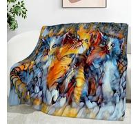 Ypthriline Couverture Trois Chats Style vitrail Plaid Polaire Microfibre Flanelle 220 x 240 cm, Léger, Doux, Chaud et Confortable, Convient aux Chambres et aux Salons
