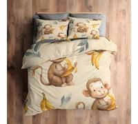 Ypthriline Housse de Couette 140x200 cm Singe et Banane Parure de Lit Mignon et Naturel avec 2 Taies d'oreiller 65x65 cm Housse Couette Sets Réversible en Microfibre de avec Fermeture Éclair