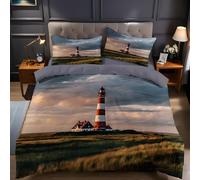 Ypthriline Housse de Couette 200x200 cm Tour d'observation Parure de Lit Herbe et Nuages avec 2 Taies d'oreiller 65x65 cm Housse Couette Sets Réversible en Microfibre de avec Fermeture Éclair