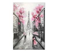 YPY Toile murale abstraite de Paris : tour Eiffel noire et blanche peinte à la main, peinture à l'huile rose et gris, décoration de chambre pour adolescente, chambre à coucher, salle de bain, 40,6 x