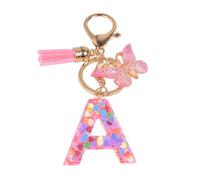 YPYMOD Nom Lettre Initiale Porte-clés, Pompons Papillon Monogramme Porte-clés, Rose(A)