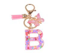 YPYMOD Nom Lettre Initiale Porte-clés, Pompons Papillon Monogramme Porte-clés, Rose(B)