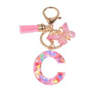 YPYMOD Nom Lettre Initiale Porte-clés, Pompons Papillon Monogramme Porte-clés, Rose(C)