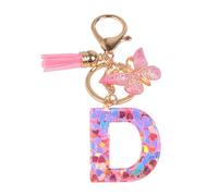 YPYMOD Nom Lettre Initiale Porte-clés, Pompons Papillon Monogramme Porte-clés, Rose(D)