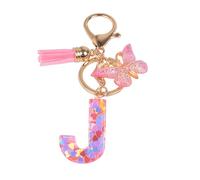YPYMOD Nom Lettre Initiale Porte-clés, Pompons Papillon Monogramme Porte-clés, Rose(J)