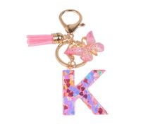 YPYMOD Nom Lettre Initiale Porte-clés, Pompons Papillon Monogramme Porte-clés, Rose(K)