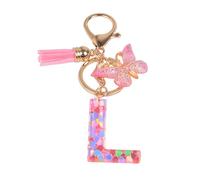 YPYMOD Nom Lettre Initiale Porte-clés, Pompons Papillon Monogramme Porte-clés, Rose(L)