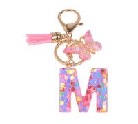 YPYMOD Nom Lettre Initiale Porte-clés, Pompons Papillon Monogramme Porte-clés, Rose(M)
