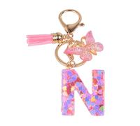 YPYMOD Nom Lettre Initiale Porte-clés, Pompons Papillon Monogramme Porte-clés, Rose(N)