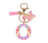 YPYMOD Nom Lettre Initiale Porte-clés, Pompons Papillon Monogramme Porte-clés, Rose(O)