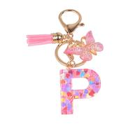 YPYMOD Nom Lettre Initiale Porte-clés, Pompons Papillon Monogramme Porte-clés, Rose(P)