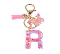 YPYMOD Nom Lettre Initiale Porte-clés, Pompons Papillon Monogramme Porte-clés, Rose(R)
