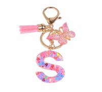 YPYMOD Nom Lettre Initiale Porte-clés, Pompons Papillon Monogramme Porte-clés, Rose(S)