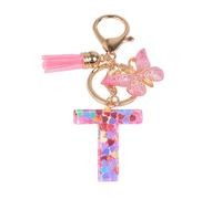 YPYMOD Nom Lettre Initiale Porte-clés, Pompons Papillon Monogramme Porte-clés, Rose(T)