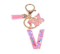 YPYMOD Nom Lettre Initiale Porte-clés, Pompons Papillon Monogramme Porte-clés, Rose(V)