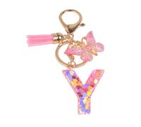 YPYMOD Nom Lettre Initiale Porte-clés, Pompons Papillon Monogramme Porte-clés, Rose(Y)