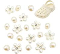 YQ-BEST Lot de 20 breloques de chaussures pour sabots, fleurs blanches et perles décoratives pour femmes et filles