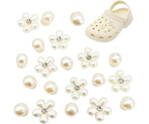 YQ-BEST Lot de 20 breloques de chaussures pour sabots, fleurs blanches et perles décoratives pour femmes et filles