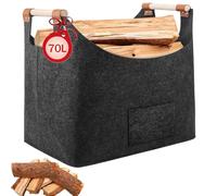 YQBFTC Panier à bûches XXL 70L Panier a Bois avec Poignée Renforcée Cheminée Pliable En Feutre Sac à Bois pour Cheminée Sac en Feutre,Journaux,Jouets,Magazines 55 x 32 x 40 cm (Gris Foncé)