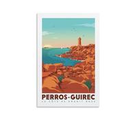 YQCQCS Poster de voyage vintage Bretagne Côte de France Perros-Guirec Art sur toile Décoration murale Affiches décoratives