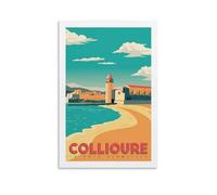 YQCQCS Poster vintage de voyage Collioure de plage Phare de la Côte de Vermeille sur toile Décoration murale Affiches décoratives