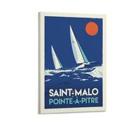 YQCQCS Poster vintage de voyage de la France Saint-Malo Pointe à Pitre sur toile Décoration murale Affiches décoratives