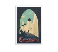 YQCQCS Poster vintage de voyage en France Carcassonne Ville médiévale sur toile Décoration murale Affiches décoratives