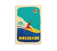 YQCQCS Poster vintage de voyage en France Hossegor Surfeur sur toile Décoration murale Affiches décoratives