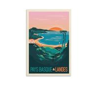 YQCQCS Poster vintage de voyage en France - Pays basque - Plage - Art sur toile - Décoration murale - Affiches décoratives