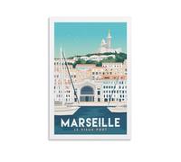 YQCQCS Poster vintage de voyage en France Vieux Port de Marseille sur toile Décoration murale Affiches décoratives